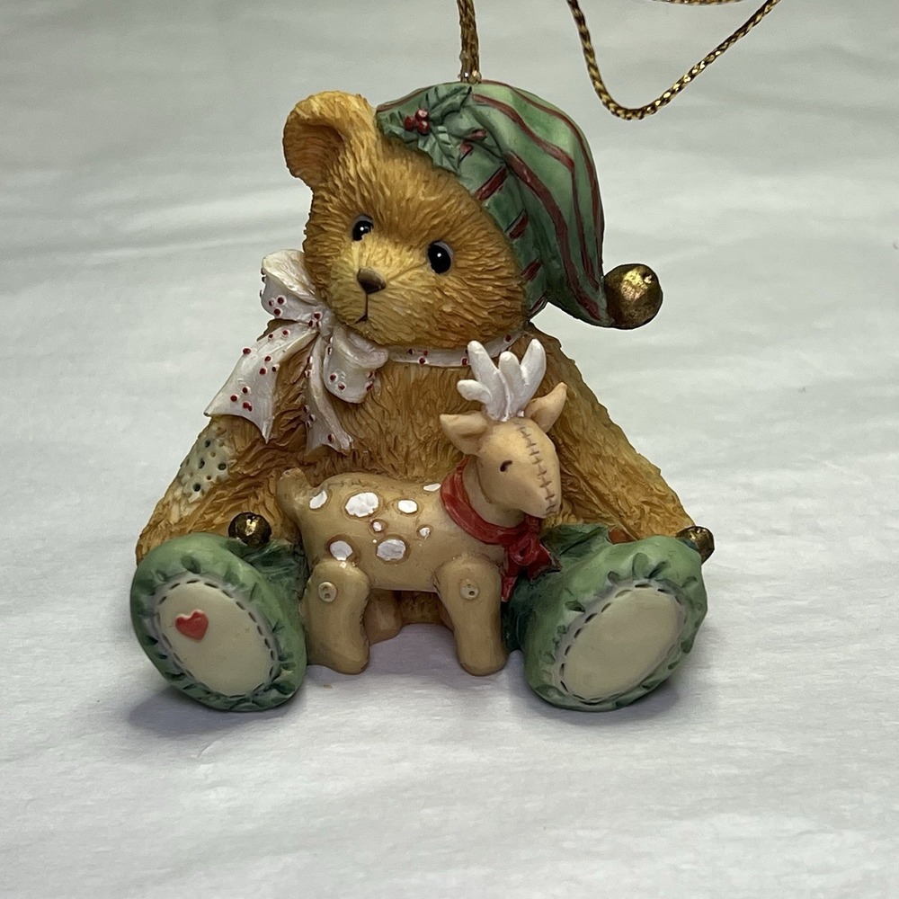 CHERISHED TEDDIES Boy Elf With Reindeer Hanging Ornament Rare